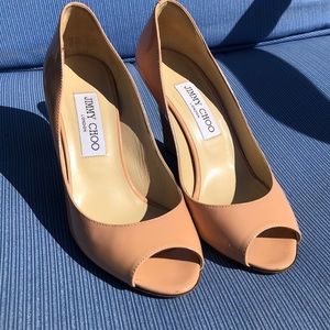 Jimmy Choo nude 2 tone baxon Patent Wedges